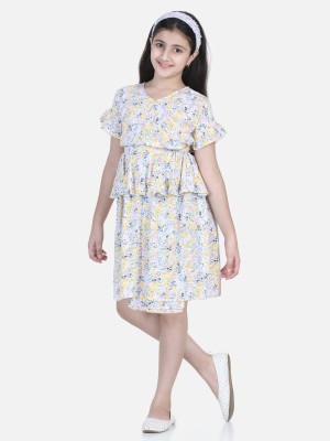 STYLESTONE Girls Midi/Knee Length Casual Dress(Multicolor, Short Sleeve)