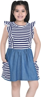 naughty ninos Girls Midi/Knee Length Casual Dress(Blue, Short Sleeve)