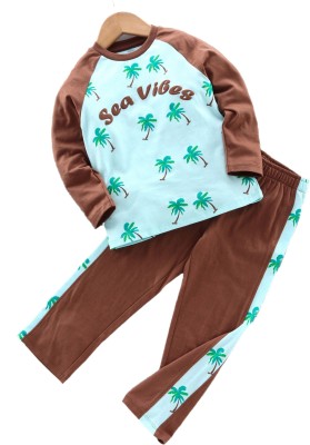 Ventra Kids Nightwear Girls Printed Cotton Blend(Brown Pack of 1)