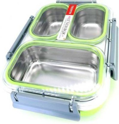 S M CREATION Stainless Steel Lunch Box with 3 Compartments 1.2ltrs, Tiffin Box, Snacks Box with Removable Inner Bowls (Green) 1 Containers Lunch Box(1200 ml, Thermoware)