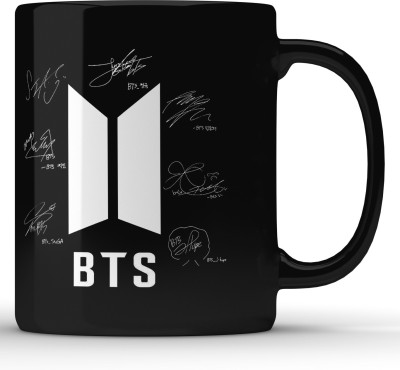 Unbounded Company BTS Logo With Signatures | Best Gift For BTS Army, Girls| Black Printed Ceramic Coffee Mug(325 ml)