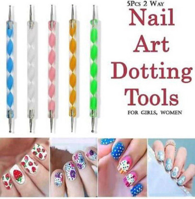 CHIWA 5 pcs Dotting Pen Marbleizing Tool 2-Way Nail Art (Multicolor) (MULTICOLOR)(MULTI COLOR)