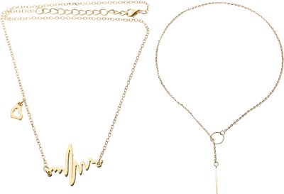 Sorellaz Womens Golden Heartbeat & Stick Coin Chain Necklace: pack of 2 Metal Necklace