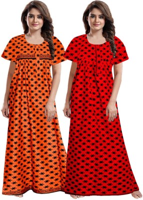 A N Enterprises Women Nighty Set(Orange, Red)