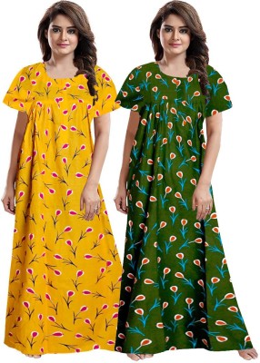 Toomley Women Nighty Set(Yellow, Green)