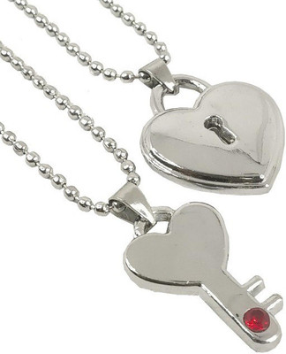 ruby collection Heart Design Lock And Key Romantic Charm Couple Pendant Locket Necklace Stainless Steel Pendant Set