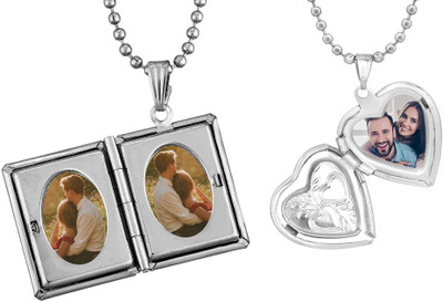 morir Combo of 2 Silver Plated Openable Book Love Heart Message Photo Lockets Necklace Pendant Jewelry Gifts for His and Hers Silver Brass Pendant