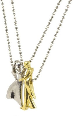 Uniqon Valentine's Day Special Metal Stainless Steel Golden And Silver Color Romantic Love Couple 2 In 1 Beautiful Duo Locket Pendant Necklace With Chain For Boy's And Girl's Gold-plated, Silver Stainless Steel Pendant Set