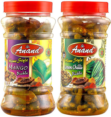 ANAND Homemade Style Mango Pickle + Green Chilli Pickle, Natural Ingredients,Less Mustard Oil (400g x 2) Mango Pickle(2 x 400 g)