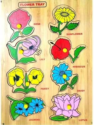 Strawberry Stop Wooden Flower Educational Puzzle for Children, Montessori with Knobs Educational Gift Tray for Kids Multicolour.(1 Pieces)