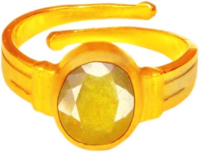 Takshila Gems Natural Yellow Sapphire Ring for Men and Women in Panchdhatu Adjustable Ring Lab Certified Pukhraj Stone Ring (7.25 Ratti / 6.52 Carat) Stone Sapphire Gold Plated Ring