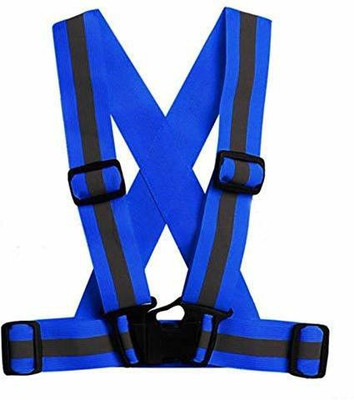 JEMEI Men's and Women's Nylon Safety Security Reflective Adjustable Cross Belt High Visibility Gear Stripe Vest (PACK OF 2) Safety Jacket(BLUE)