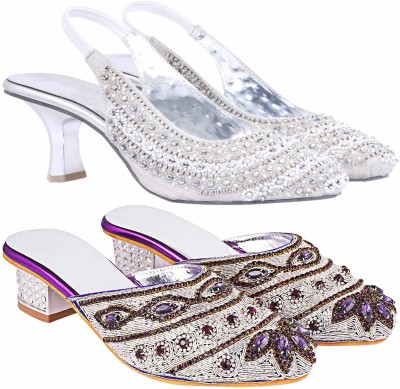 Zionk Women Purple, Silver Heels