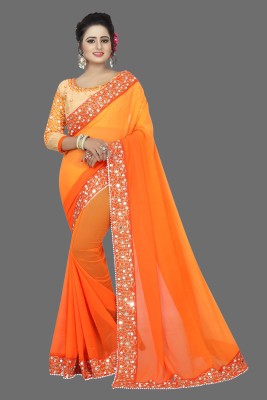 Shiroya Brothers Embroidered Bollywood Silk Blend, Georgette Saree(Orange)