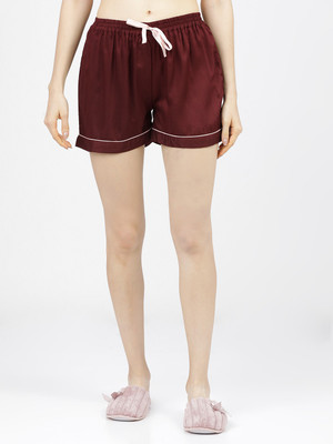 Tokyo Talkies Solid Women Maroon Regular Shorts