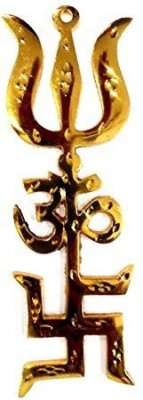 Kritharth Creation Trishakti Yantra Trishul Om Swastika Decorative (10cm,2pcs) Decorative Showpiece  -  3 cm(Metal, Gold)