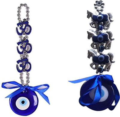Ryme Vastu Feng Shui Combo Of Om Evil Eye and Three Horse Evil Eye Wall Hanging Decorative Showpiece  -  20 cm(Glass, Multicolor)