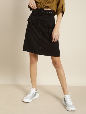 Marie Claire Solid Women A-line Black Skirt