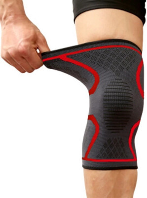 GLOWISH BREATHABLE VOLLEYBALL,FOOTBALL,BASKETBALL ALL SPORTS FITNESS ELASTIC KNEE CAP Knee Support(Red, Black)