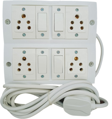 UKV Extension switch board with 4 sockets havells , 4 switchs havells - 3 core heavy, 6 meter copper cable 4  Socket Extension Boards(White, 6 m)