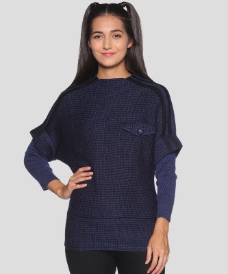 CAMPUS SUTRA Woven Round Neck Casual Women Blue, Black Sweater