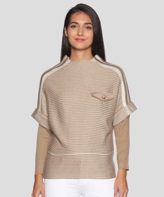 CAMPUS SUTRA Woven Round Neck Casual Women Brown Sweater