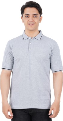 Frang Solid Men Polo Neck Grey T-Shirt