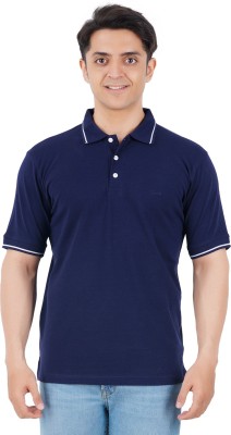 Frang Solid Men Polo Neck Dark Blue T-Shirt