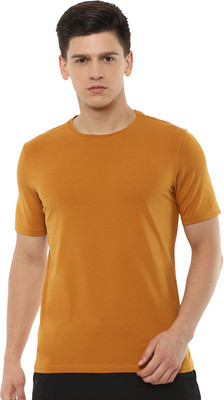 Aman Textile Solid Men Round Neck Yellow T-Shirt