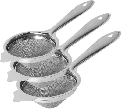 CLASSY TOUCH Classy Touch Stainless Steel Double Mesh Tea Strainer Chalni Kitchen Tool 8,9,9.5 cm Diameter (3 Piece, Silver) Tea Strainer(Pack of 3)