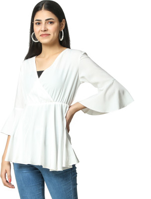 INDAISY FASHION Casual Full Sleeve Solid Women White Top