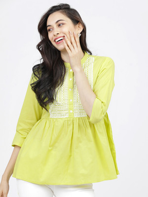 Vishudh Casual Embroidered Women Yellow Top