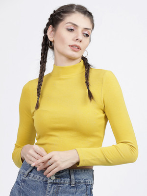 Tokyo Talkies Casual 3/4 Sleeve Solid Women Yellow Top