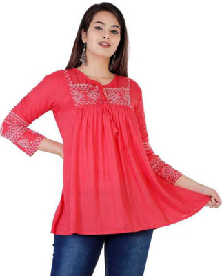 Kyyra Casual Embroidered Women Pink Top