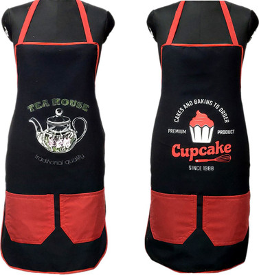 JMI Polyester, Cotton Chef's Apron - Free Size(Black, Pack of 2)