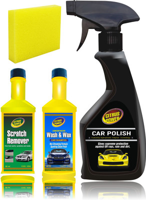 CITRUS POWER Car Polish 250ml, Scratch Remover 60ml, Wash & Wax 60ml, Sponge Combo