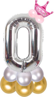 Shopperskart Solid Presents 0/Zero Number Princess Foil Balloon Set for Birthday Party Decoration Balloon(Silver, Pink, Gold, Pack of 13)