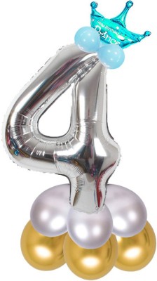 Shopperskart Solid Presents 4th/Fourth Number Prince Foil Balloon Set for Birthday Party Decoration Balloon(Silver, Blue, Gold, Pack of 13)