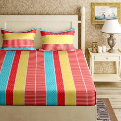 TUNDWAL'S 144 TC Cotton Double Striped Flat Bedsheet(Pack of 1, Red)