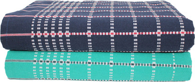 Tharunsha Elite Checkered Single AC Blanket for  Mild Winter(Cotton, Dark Blue KOLAM Green)