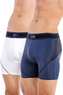 Tryb Men Mens Sport Performance Compression Dry Fit Active Boxer Trunk - 2 pack Brief