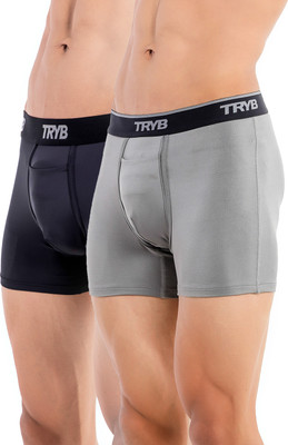 Tryb Men Mens Sport Performance Compression Dry Fit Active Boxer Trunk - 2 pack Brief