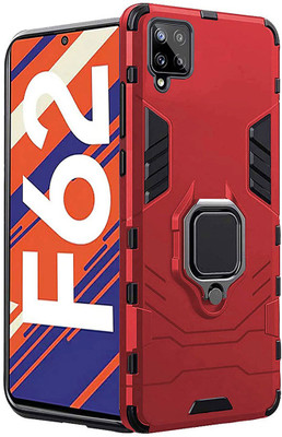Flipkart SmartBuy Back Cover for Samsung Galaxy F62, Samsung Galaxy M62 Shockproof Kickstand Hybrid Case(Red, Ring Case)