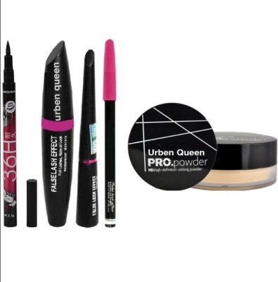 URBEN QUEEN 36 hours stay eyeliner & mascara & eyeliner & Eyebrow pencil & LOOSE POWDER ( 5 items )(5 Items in the set)