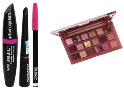 URBEN QUEEN 18 Shades Naughty edition eye shadow palette & mascara & eyeliner & Eyebrow pencil ( 4 items )(4 Items in the set)
