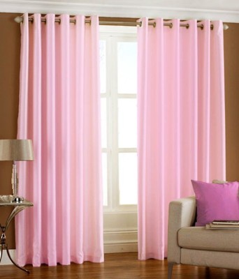 Homefab India 244 cm (8 ft) Polyester Room Darkening Long Door Curtain (Pack Of 2)(Solid, Pink)