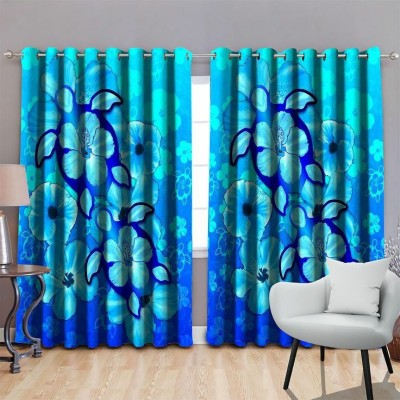 RISKY FAB 214 cm (7 ft) Polyester Room Darkening Door Curtain (Pack Of 2)(Floral, Blue, Blue)