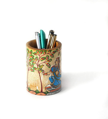 Tailos 1 Compartments Wooden Pen Stand(Brown)