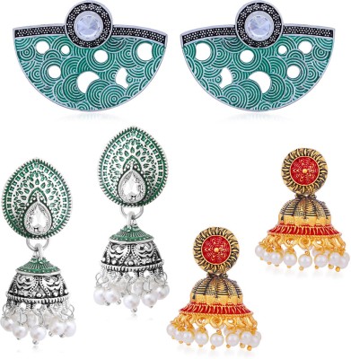 Sukkhi Sukkhi Trendy Oxidised & Gold Plated Mint Earring Combo for Women Pearl Alloy Jhumki Earring