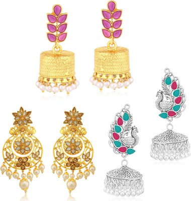 Sukkhi Sukkhi Wavy Oxidised & Gold Plated Kundan Earring Combo for Women Pearl Alloy Jhumki Earring